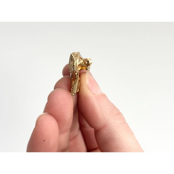 Elephant Figural Gold Toned Clear Rhinestoned Vintage Costume Jewelry Brooch - Picture 5 of 9